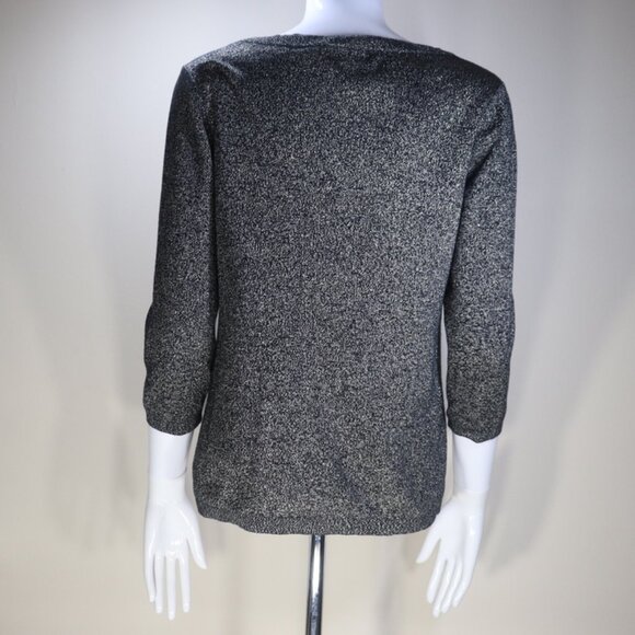 Liz Claiborne Career Silver Black Shiny Sweater Medium Petite - Picture 3 of 8